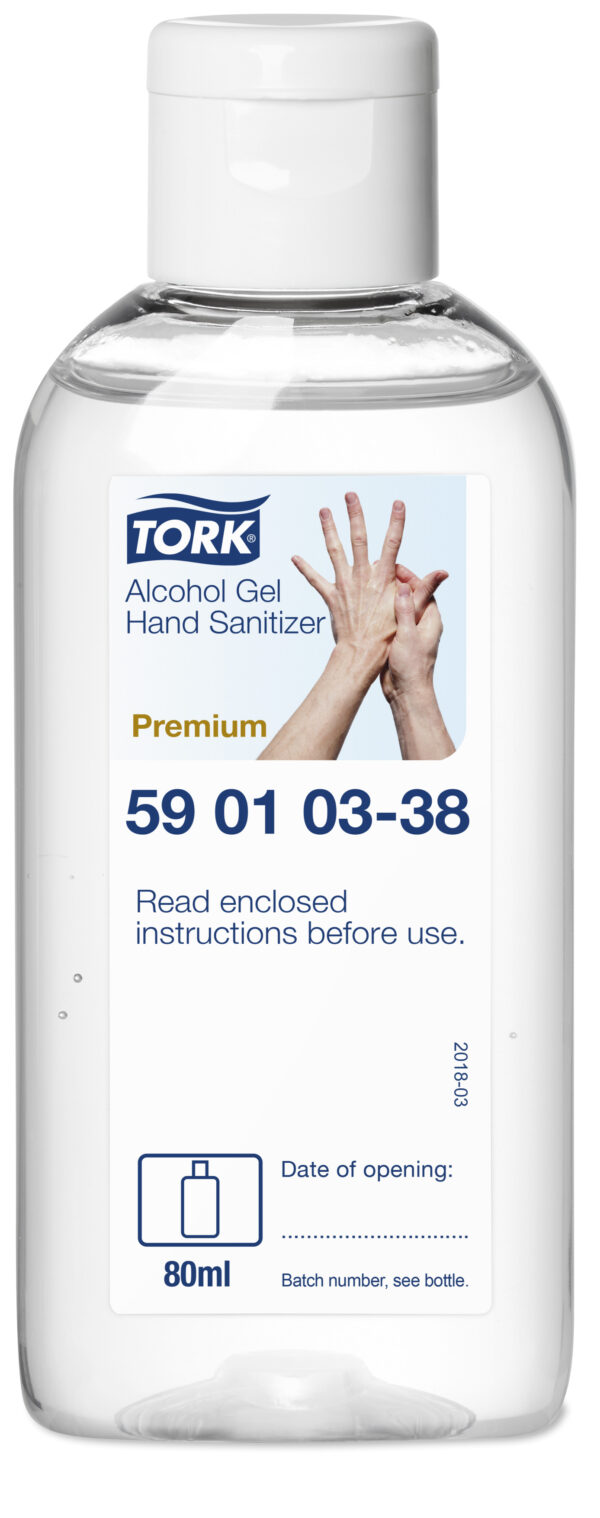 Tork niisutav alkoholiga desinfitseeriv kätegeel - taskuformaat 80 ml.
